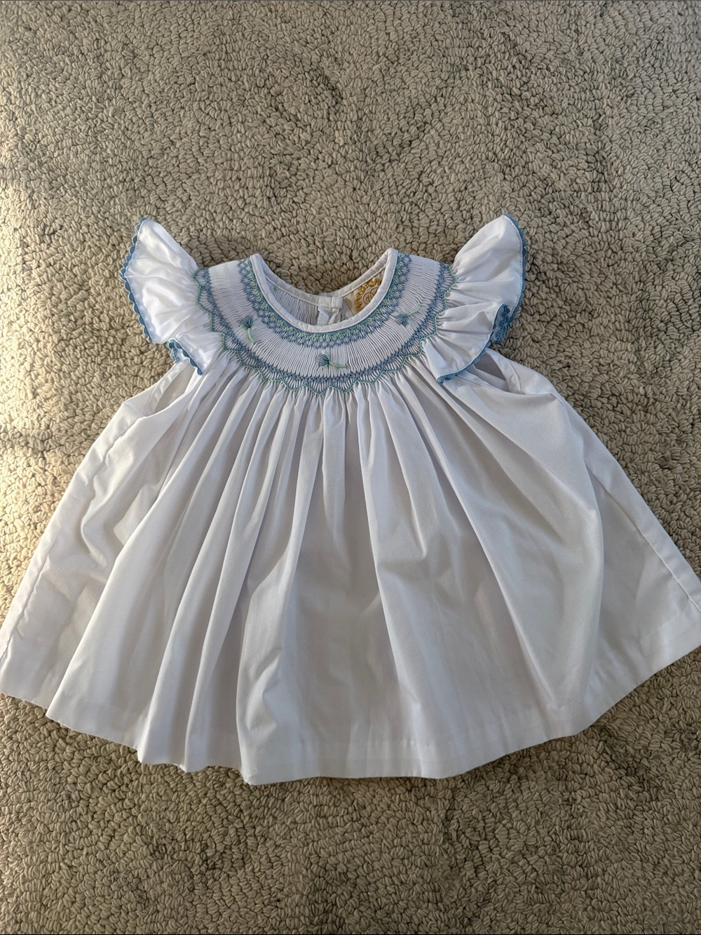 The Beaufort Bonnet Collection Girls White Top with Blue Smocked Trim